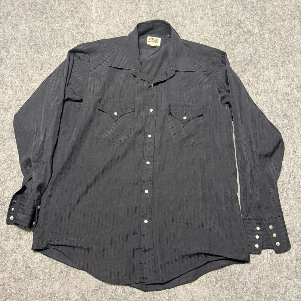 Vintage Ely Cattleman Black Tone On Tone Stripe Pearl Snap Western Shirt Mens L